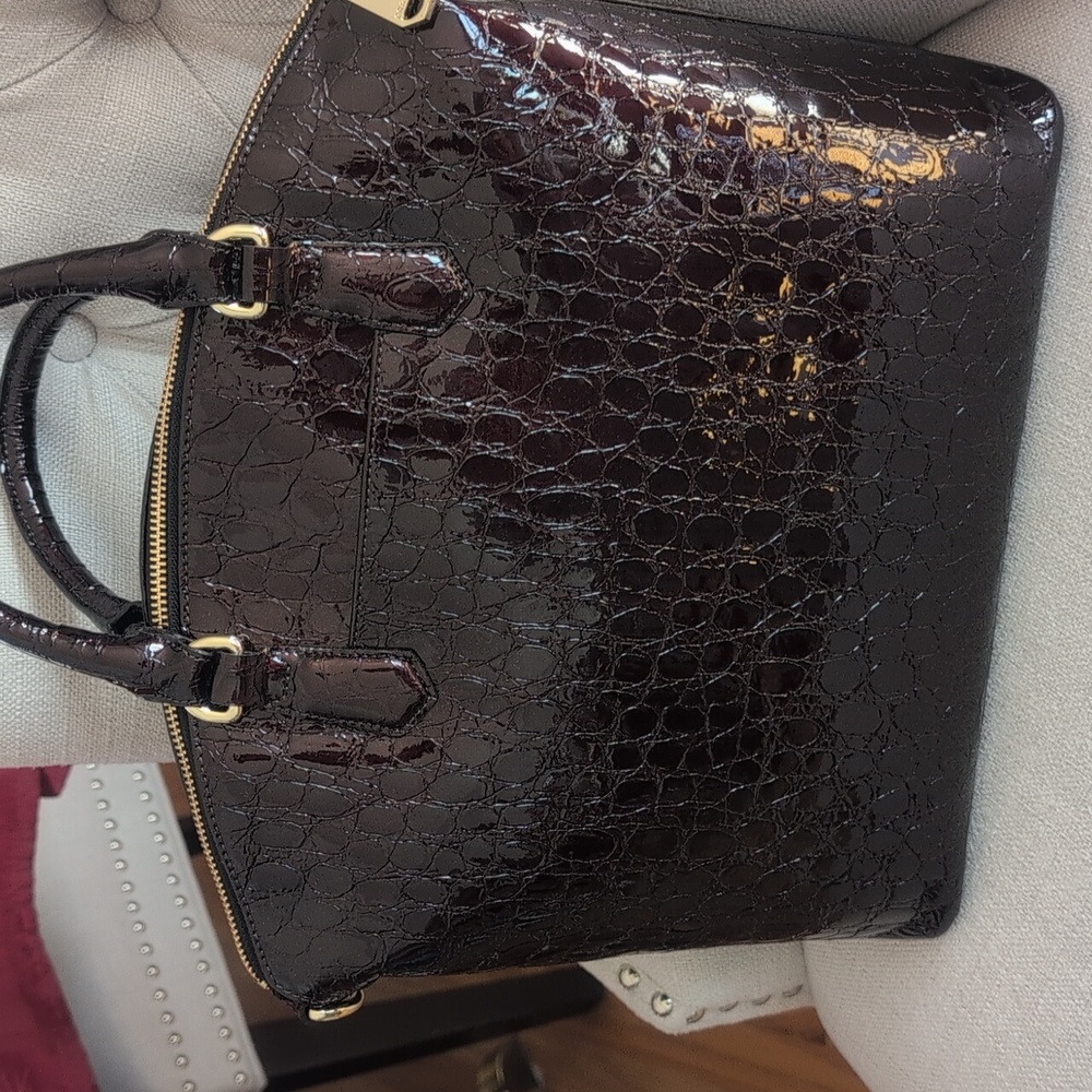 Brahmin Glossy Burgundy Color Croc-Embossed Tote - Picture 9 of 14